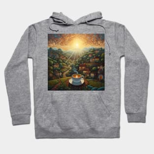 Cup of morning coffee overlooking the village. Hoodie